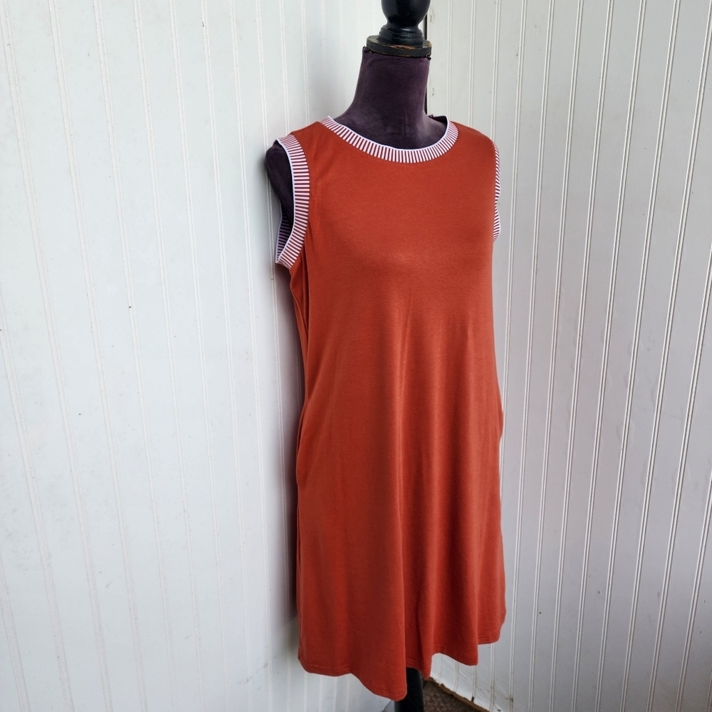MEROKEETY Women's Stretch Sleeveless Pocketed Dress Shift Rusty Orange Rayon M - Picture 3 of 14